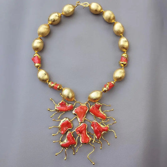 Orange Coral Bead Necklace-ToShay.org