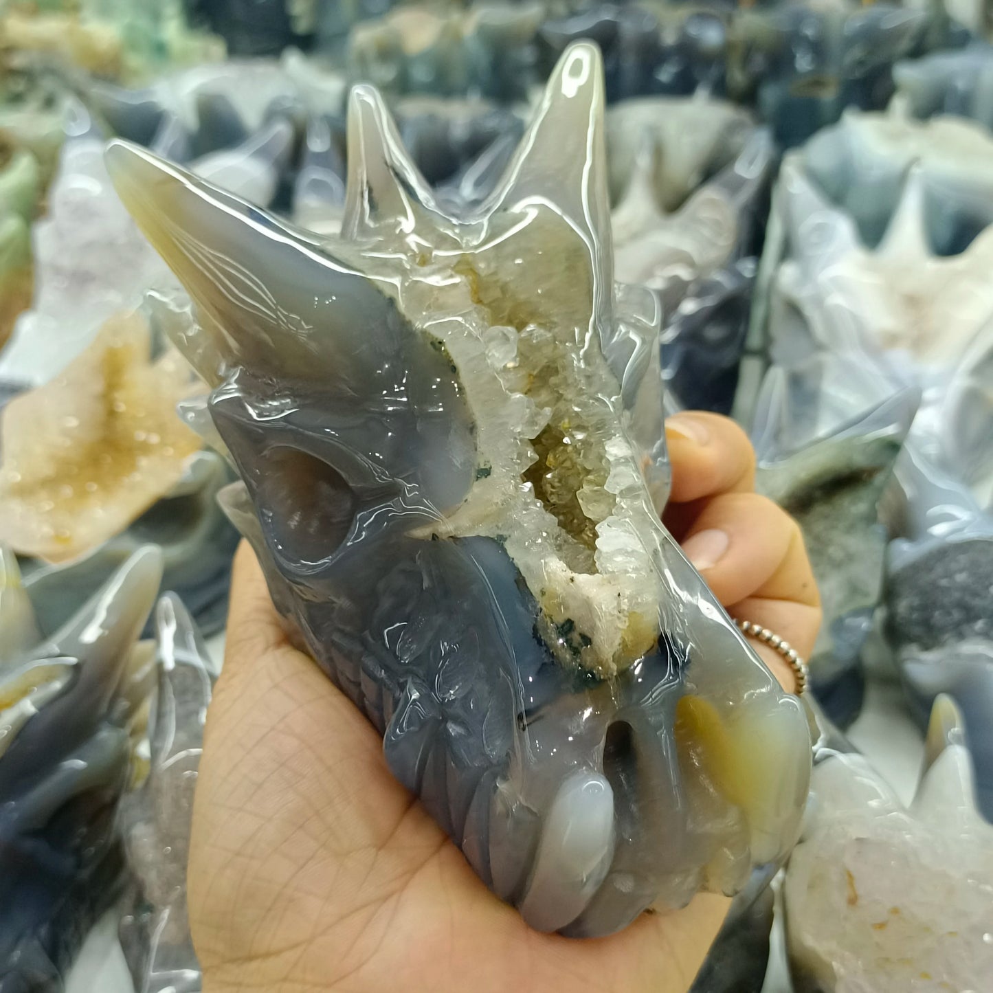 Grey Agate Dragon Skull-ToShay.org