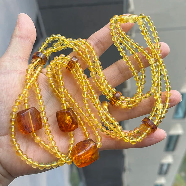 Yellow Amber Bead Necklace-ToShay.org