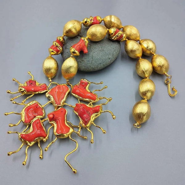 Orange Coral Bead Necklace-ToShay.org