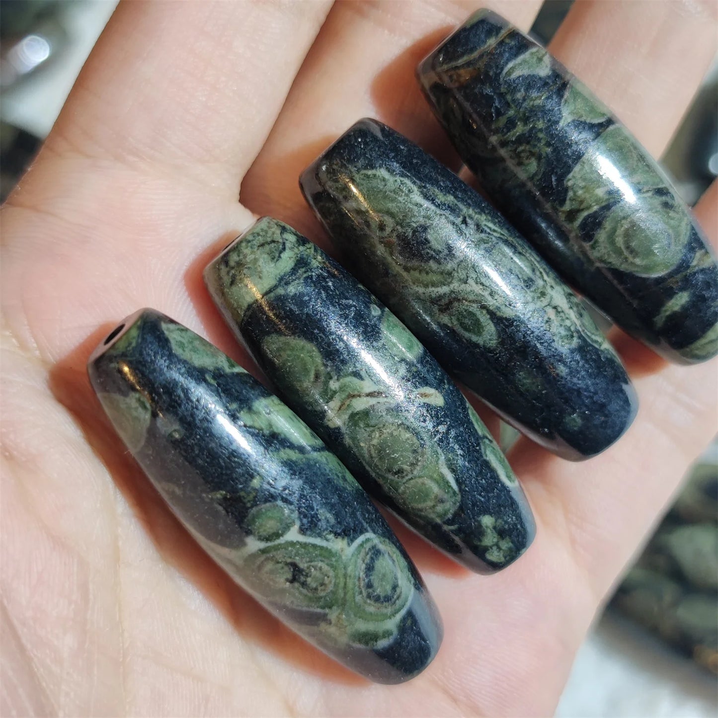 Green Ocean Agate Dzi Bead-ToShay.org