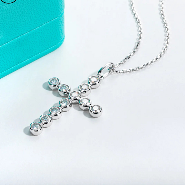 Silver Diamond Cross Pendant-ToShay.org