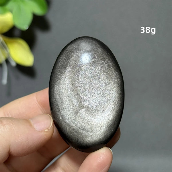 Silver Obsidian Palm Stone-ToShay.org
