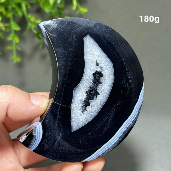 Natural Gemstone Black Agate Moon-Shaped Mineral Specimen Reiki Therapy Energy Collection Jiapin Home Decoration Gift-ToShay.org