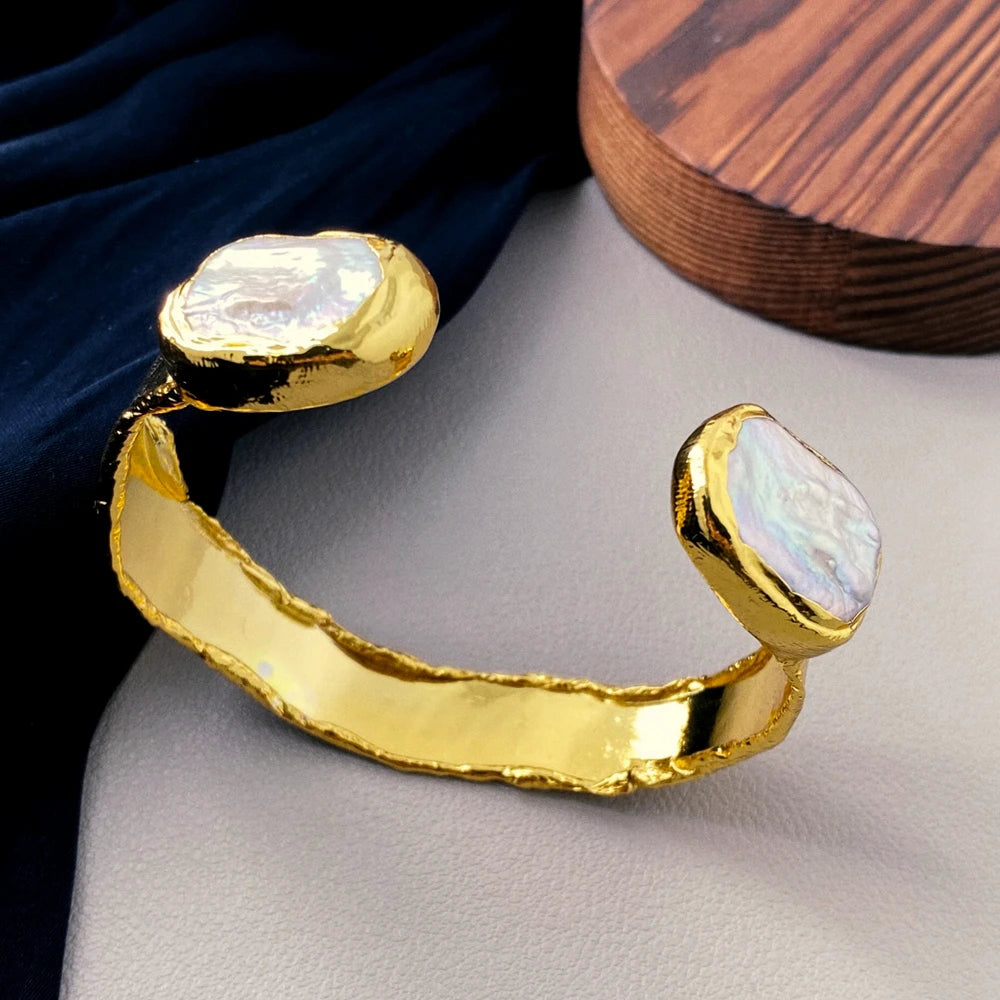 White Pearl Cuff Bangle-ToShay.org