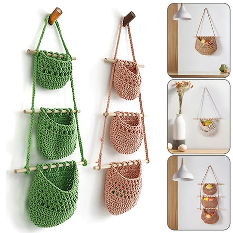 Hanging Macrame Fruit Baskets-ToShay.org