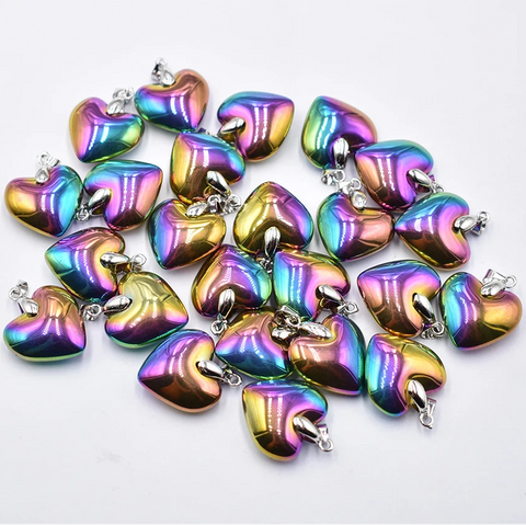 Rainbow Hematite Heart Pendants-ToShay.org