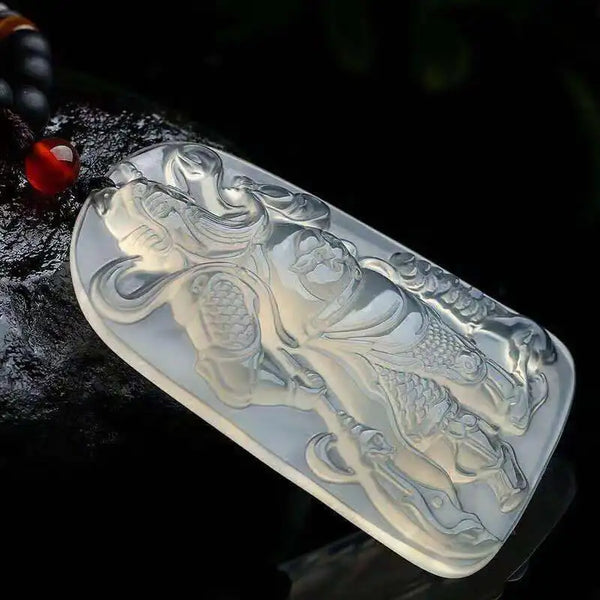 White Chalcedony Guan Gong Pendant-ToShay.org