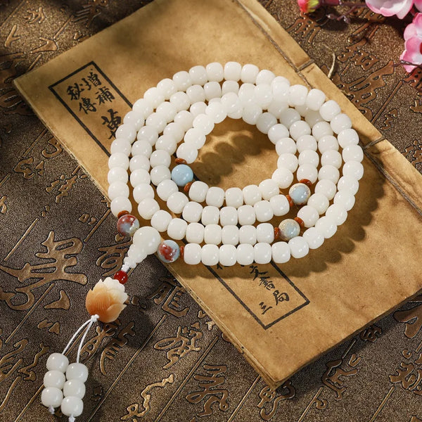 White Jade Bodhi Root Mala-ToShay.org