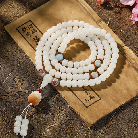 White Jade Bodhi Root Mala-ToShay.org