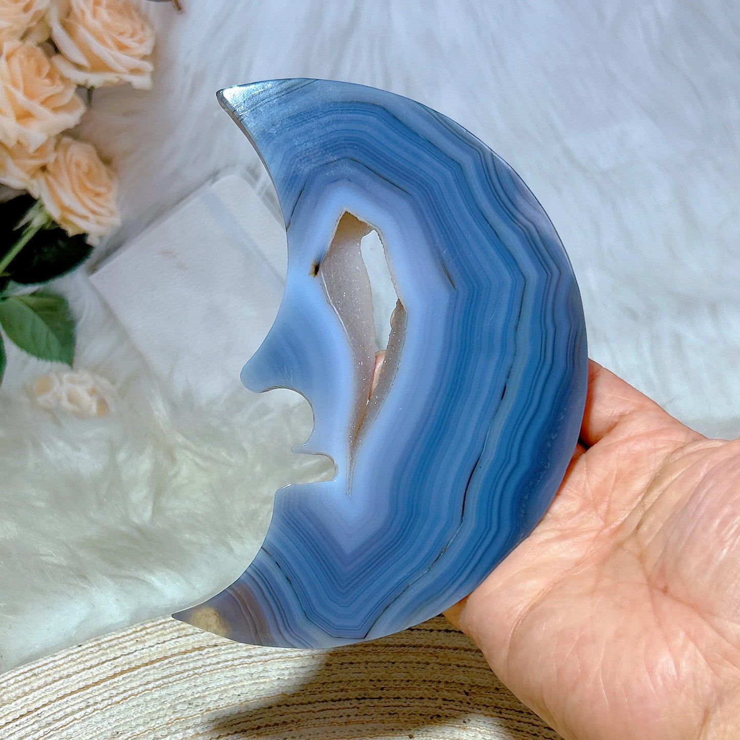 Blue Agate Moon Face-ToShay.org