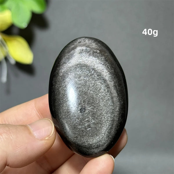 Silver Obsidian Palm Stone-ToShay.org