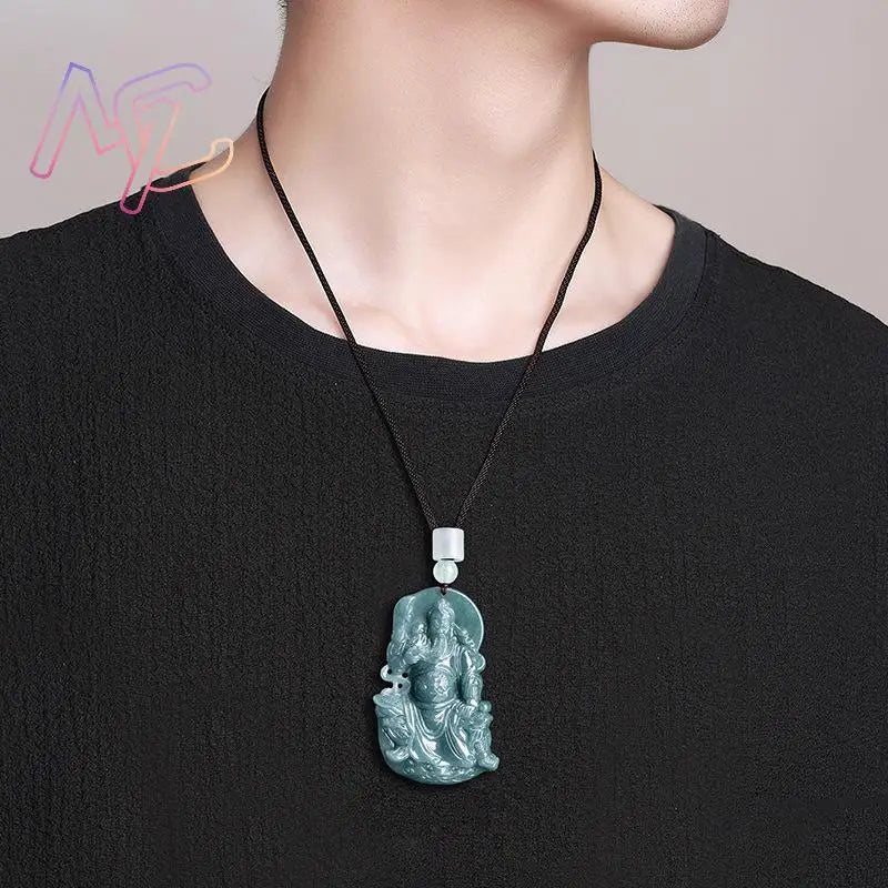 Green Jadeite Guan Gong Pendant-ToShay.org