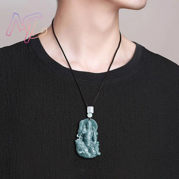 Green Jadeite Guan Gong Pendant-ToShay.org