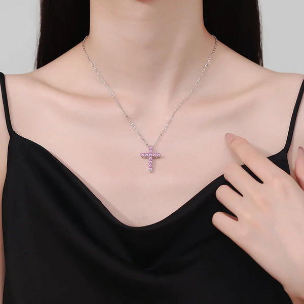 Silver Diamond Cross Necklace-ToShay.org