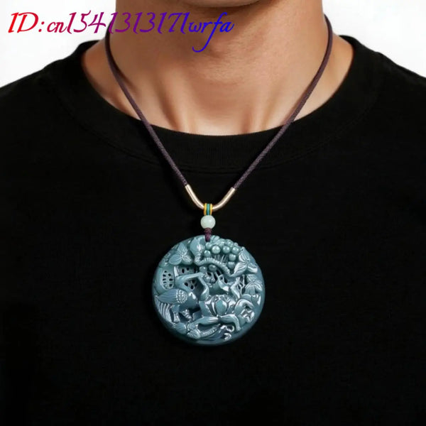 Blue Jadeite Lotus Pendant-ToShay.org