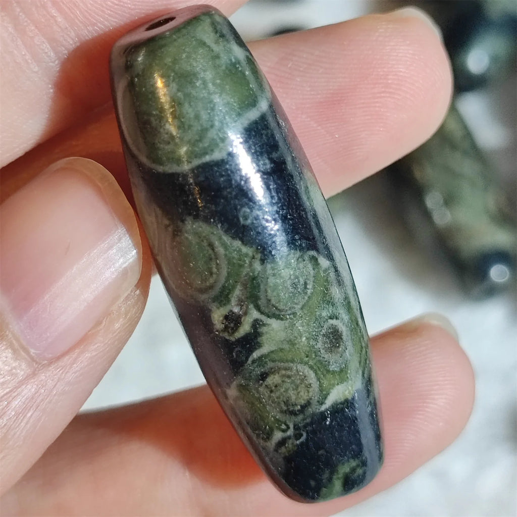 Green Ocean Agate Dzi Bead-ToShay.org