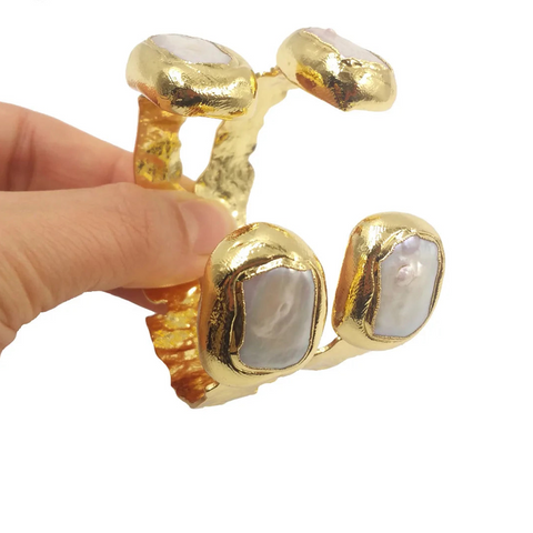 White Pearl Cuff Bangle-ToShay.org