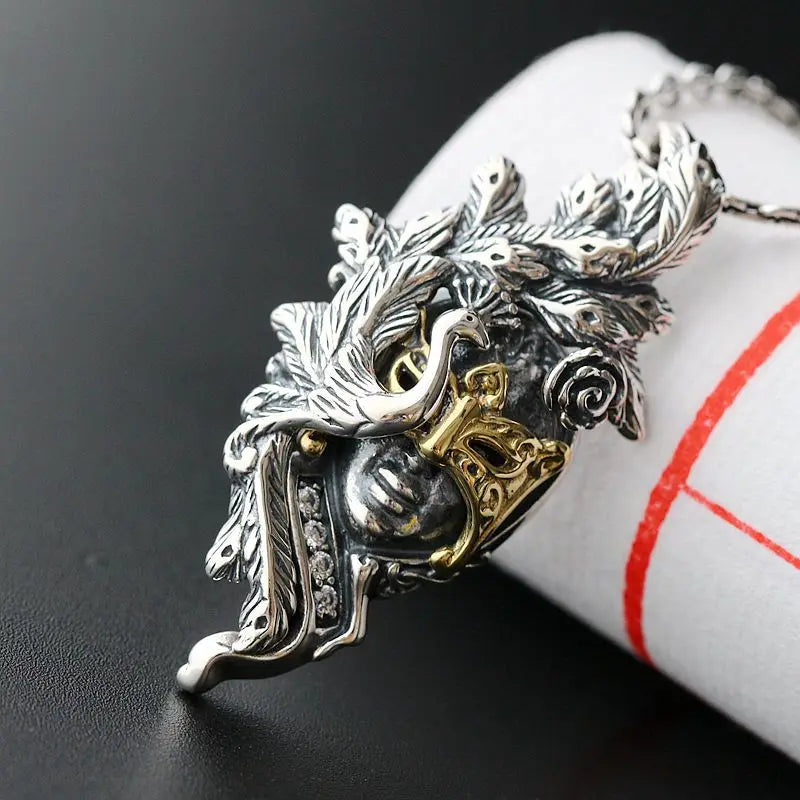 Silver Peacock Mask Pendant-ToShay.org