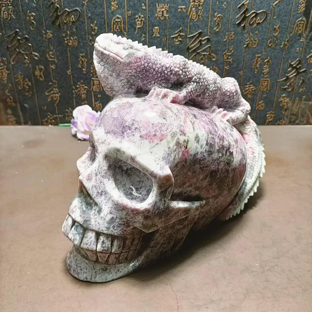 Pink Tourmaline Lizard Skull,-ToShay.org