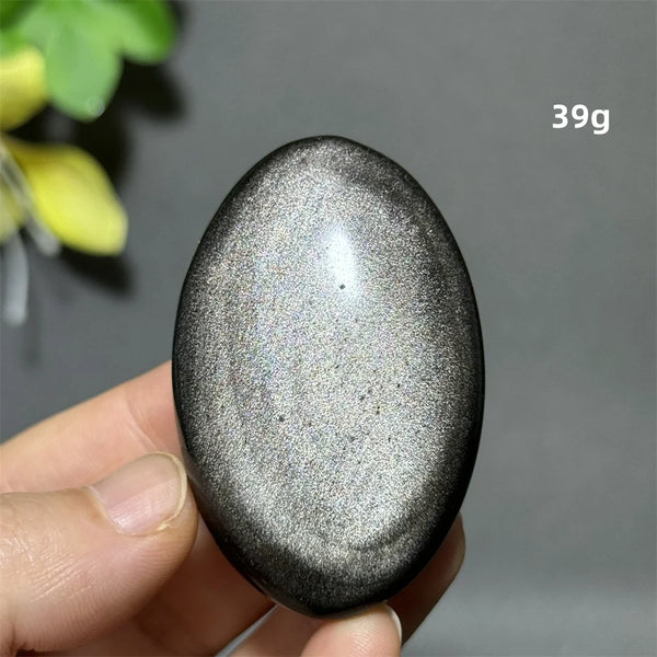 Silver Obsidian Palm Stone-ToShay.org