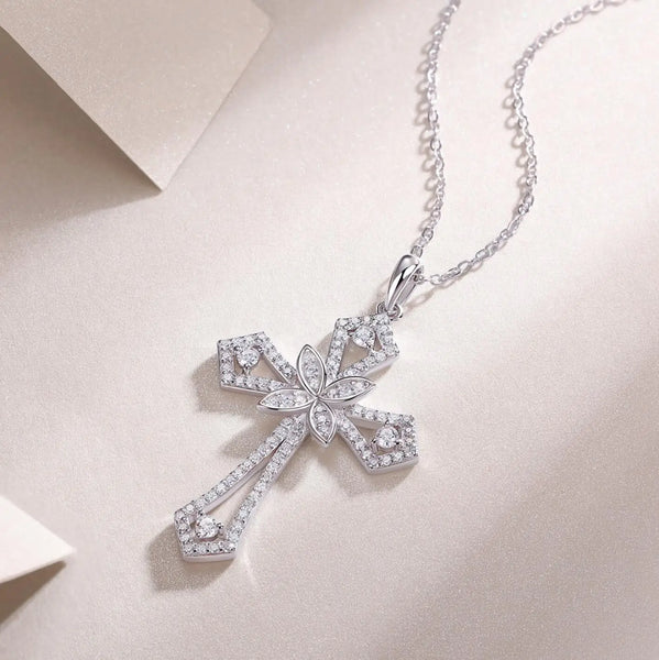 Silver Diamond Cross Pendant-ToShay.org