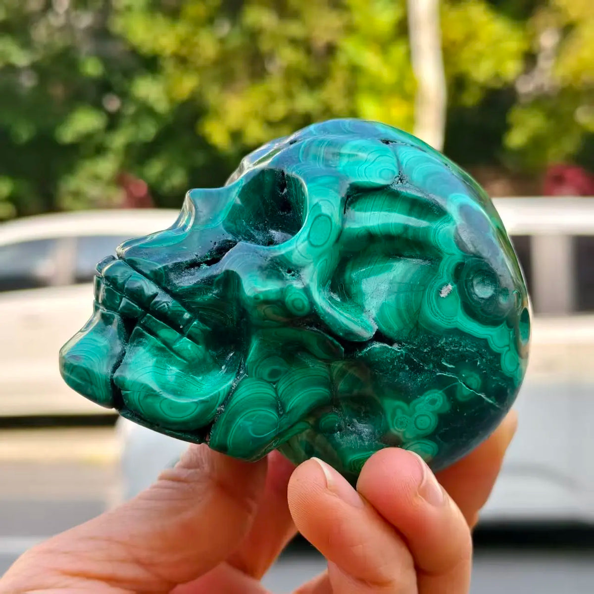 Natural Green Malachite Skull, Quartz Crystal Green Ore, Carved, Skull, Mineral Healing-ToShay.org
