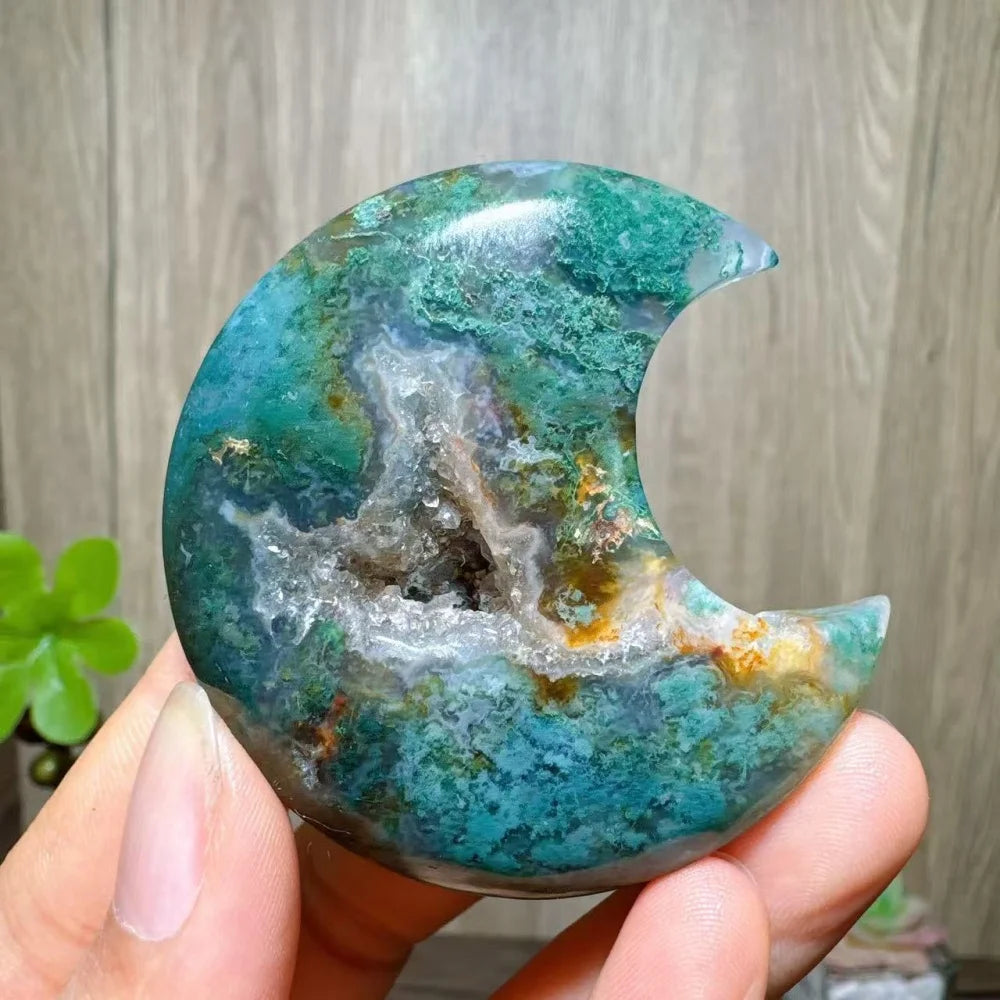 Green Moss Agate Moon-ToShay.org