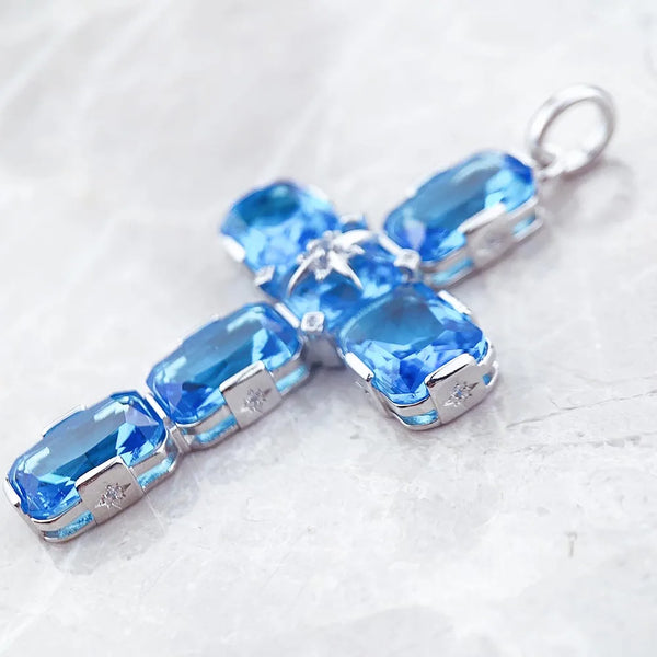 Blue Aquamarine Cross Pendant-ToShay.org