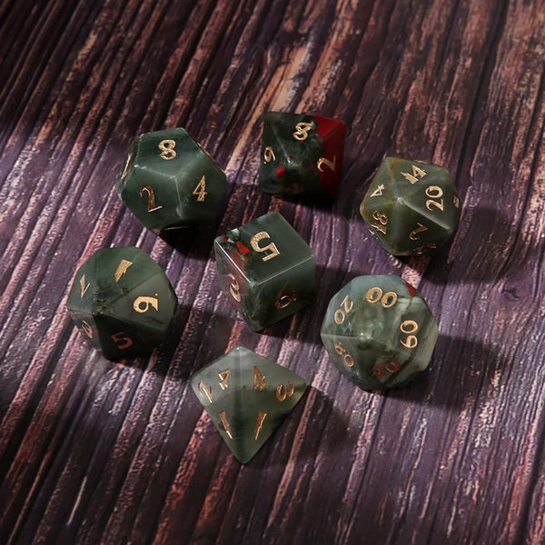 Green Bloodstone Platonic Solid Dice-ToShay.org