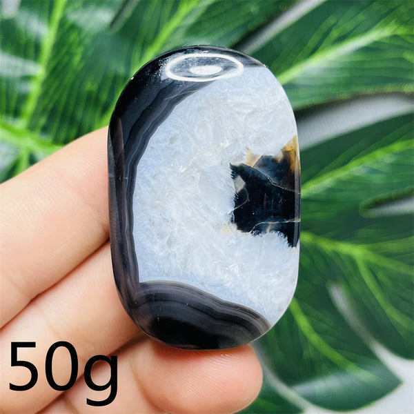 Black White Agate Palm Stone-ToShay.org