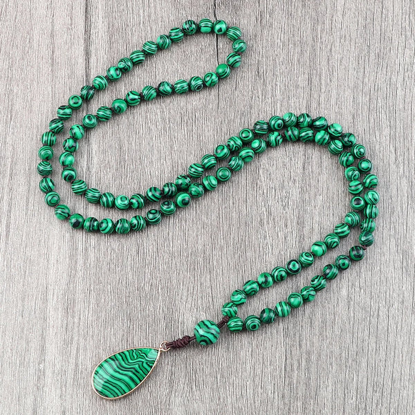 Green Malachite Mala Necklace-ToShay.org