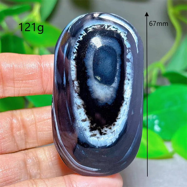 Black Silk Agate Palm Stone-ToShay.org