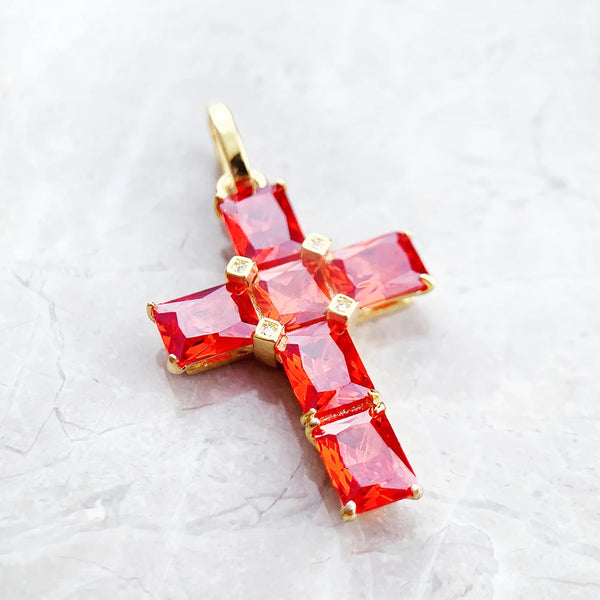 Orange Diamond Cross Pendant-ToShay.org