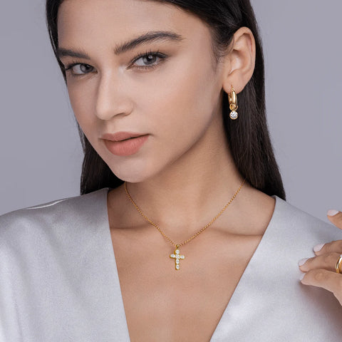 Gold Crystal Cross Pendant-ToShay.org