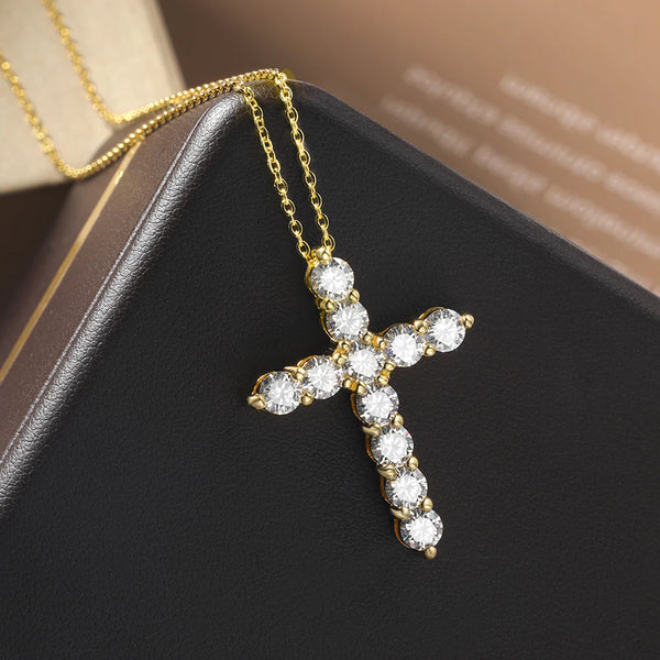 Silver Cross Diamond Necklace-ToShay.org