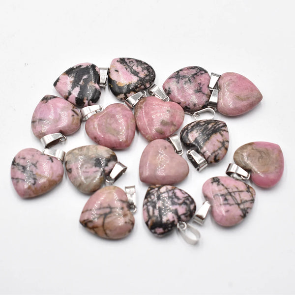 Pink Rhodochrosite Heart Pendants-ToShay.org