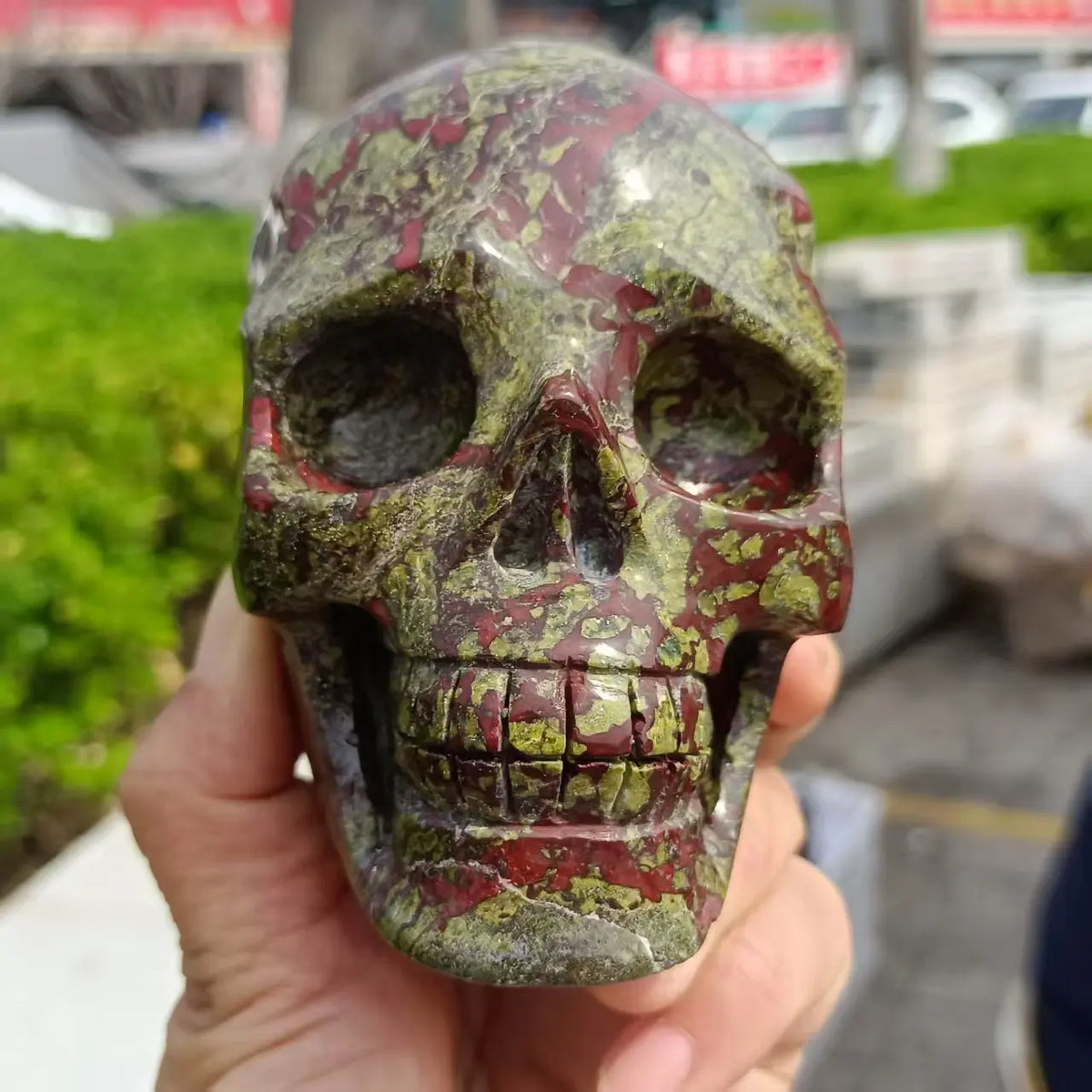 Green Dragon Blood Stone Skull-ToShay.org
