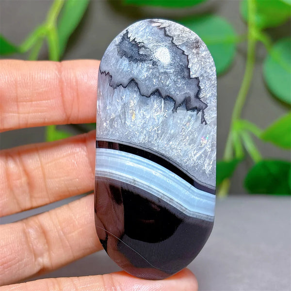 Black Silk Agate Palm Stone-ToShay.org