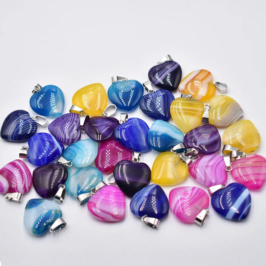 Mixed Agate Heart Pendants-ToShay.org