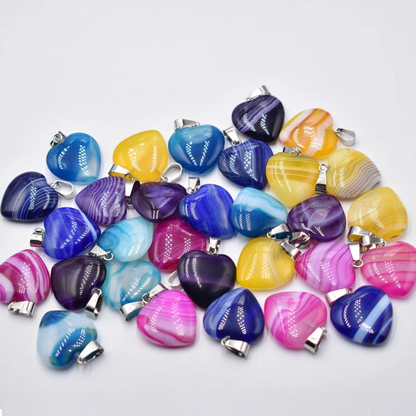 Mixed Agate Heart Pendants-ToShay.org