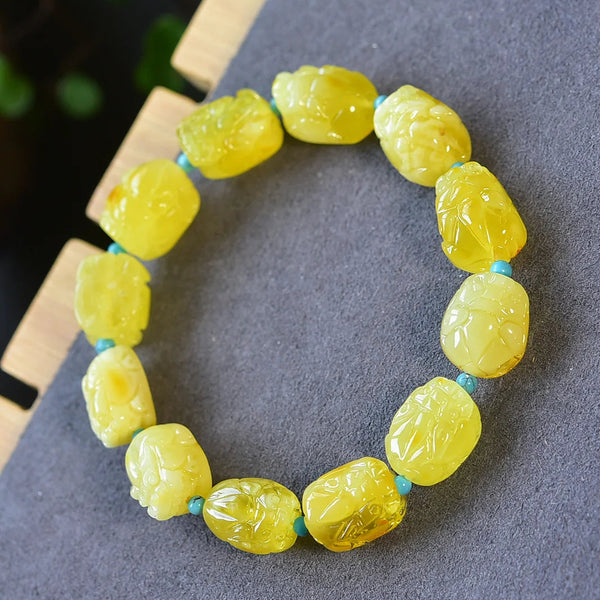 Yellow Amber Pi Xiu Bracelet-ToShay.org