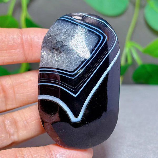 Black Silk Agate Palm Stone-ToShay.org