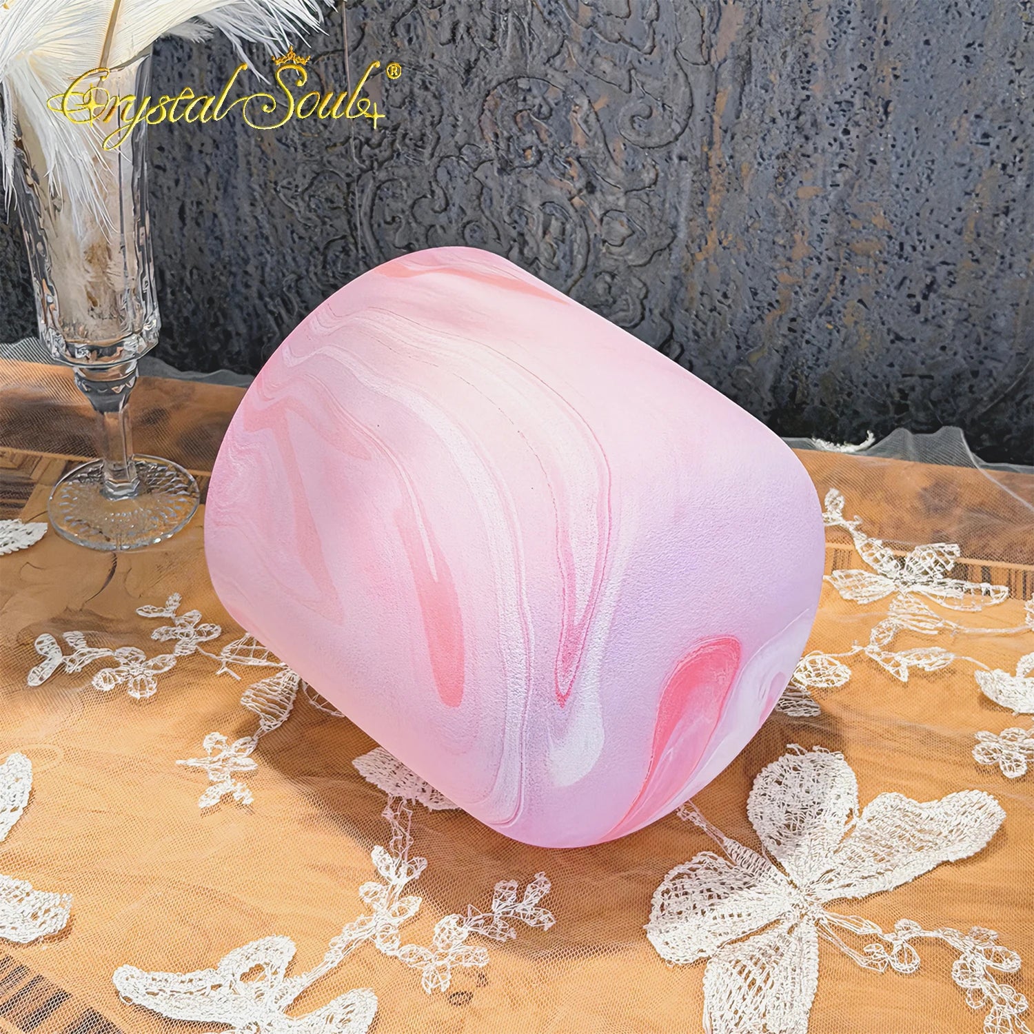 Pink Frosted Crystal Singing Bowl-ToShay.org