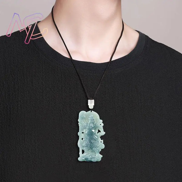 Blue Jadeite Guan Yu Pendant-ToShay.org