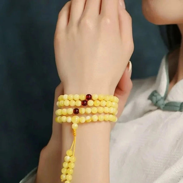 Yellow Amber Mala Beads-ToShay.org