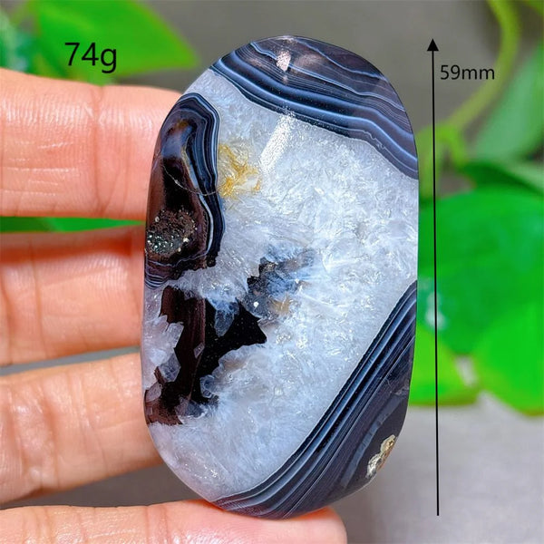 Black Silk Agate Palm Stone-ToShay.org