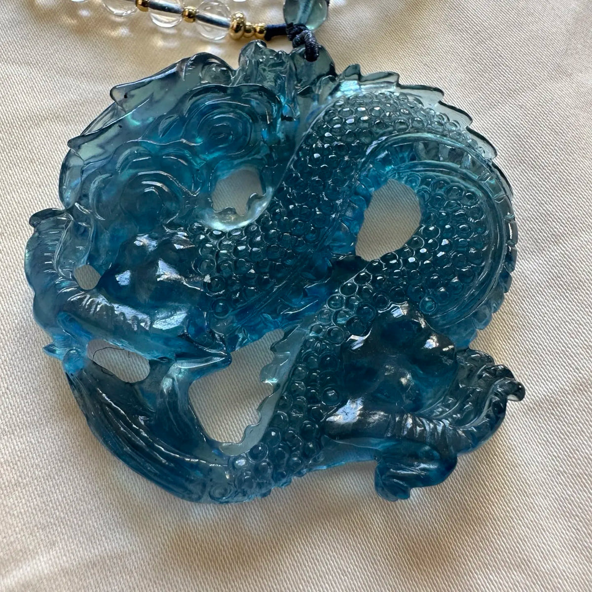 Blue Aquamarine Dragon Pendant-ToShay.org