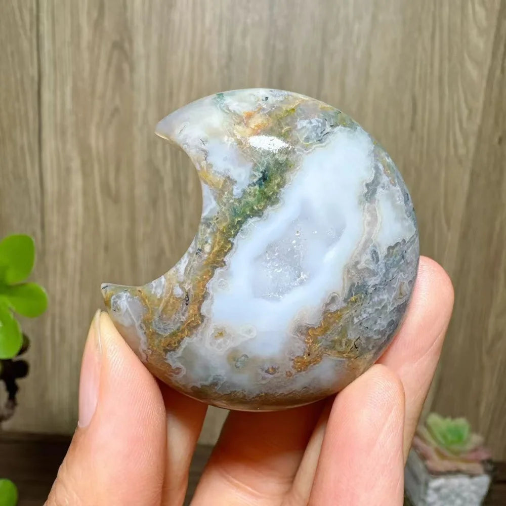Green Moss Agate Moon-ToShay.org