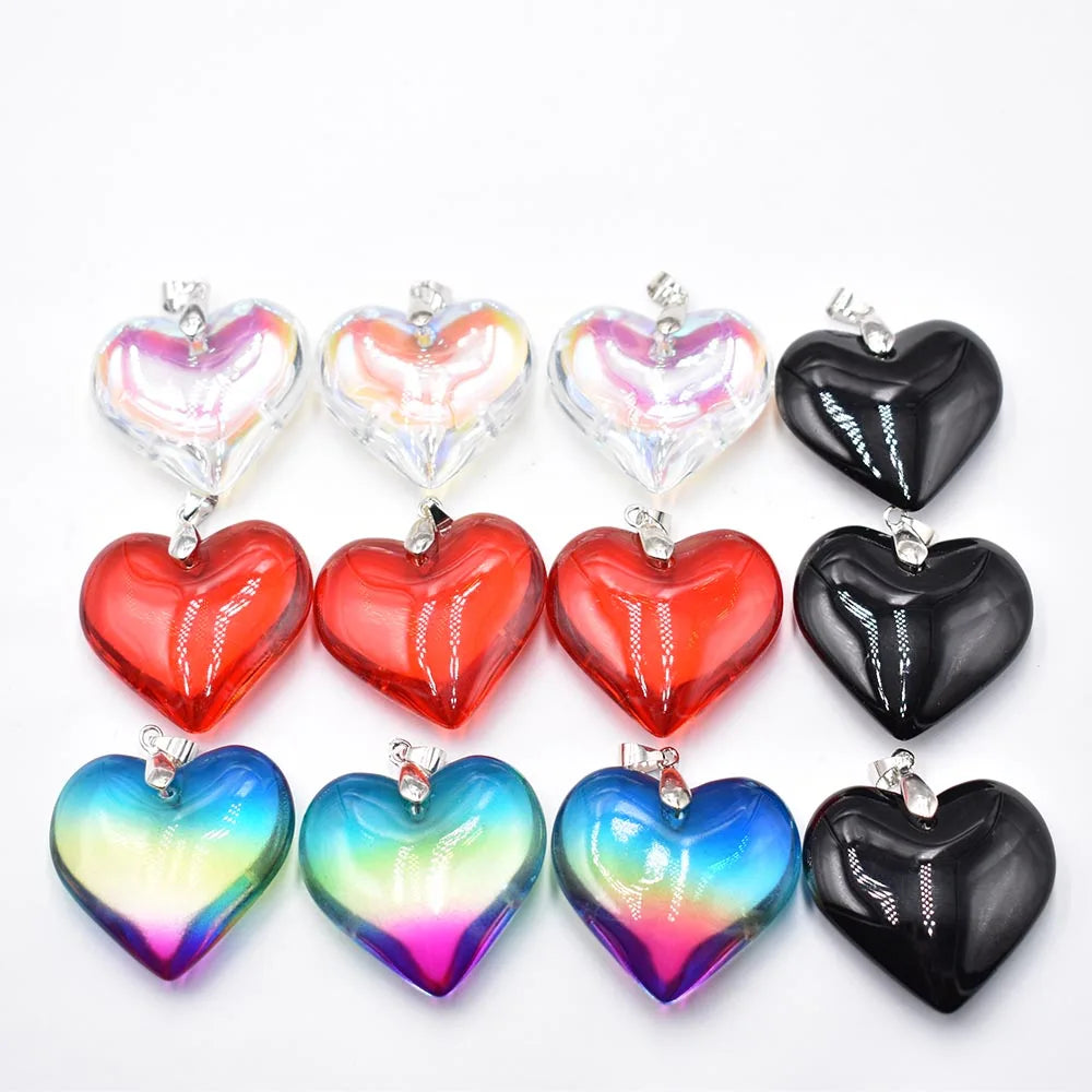 Mixed Glass Heart Pendants-ToShay.org